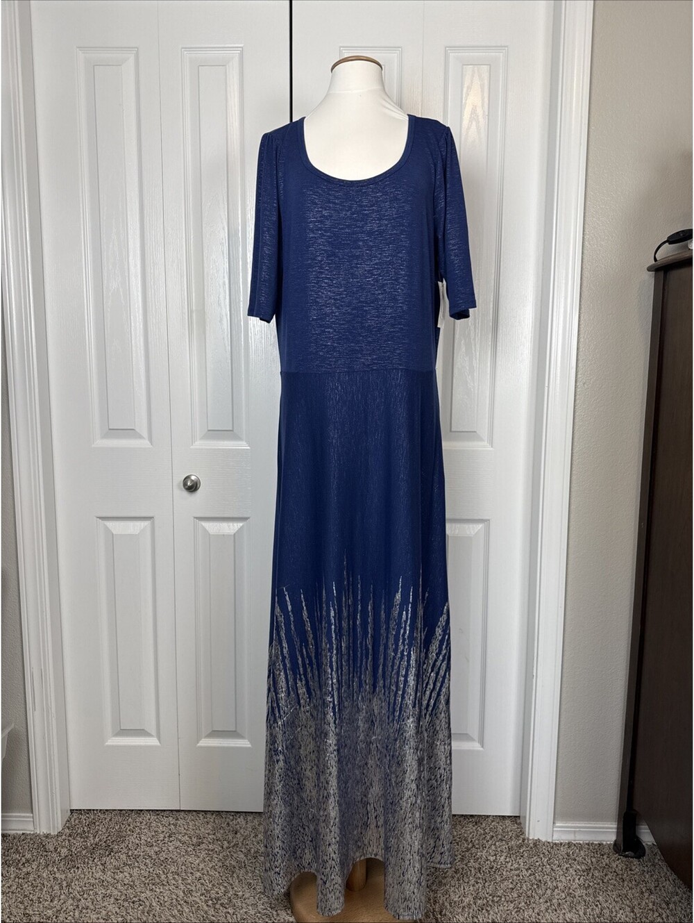 LuLaRoe 3XL Ana Blue Silver Foil Elegant Frozen Elsa Long Holiday Dress NWT